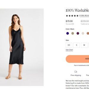 Quince 100% Silk Slip Dress in Black Size Small